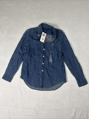 Polo Ralph Lauren Denim Pearl Snap Button Down Shirt Boys Size Small 8 - Image 1 of 4