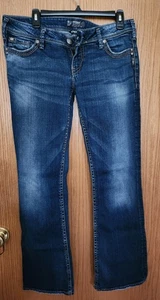 Silver Jeans Womens 31/33 Pioneer Blue Bootcut Low Rise Dark Wash Stretch Denim - Picture 1 of 11