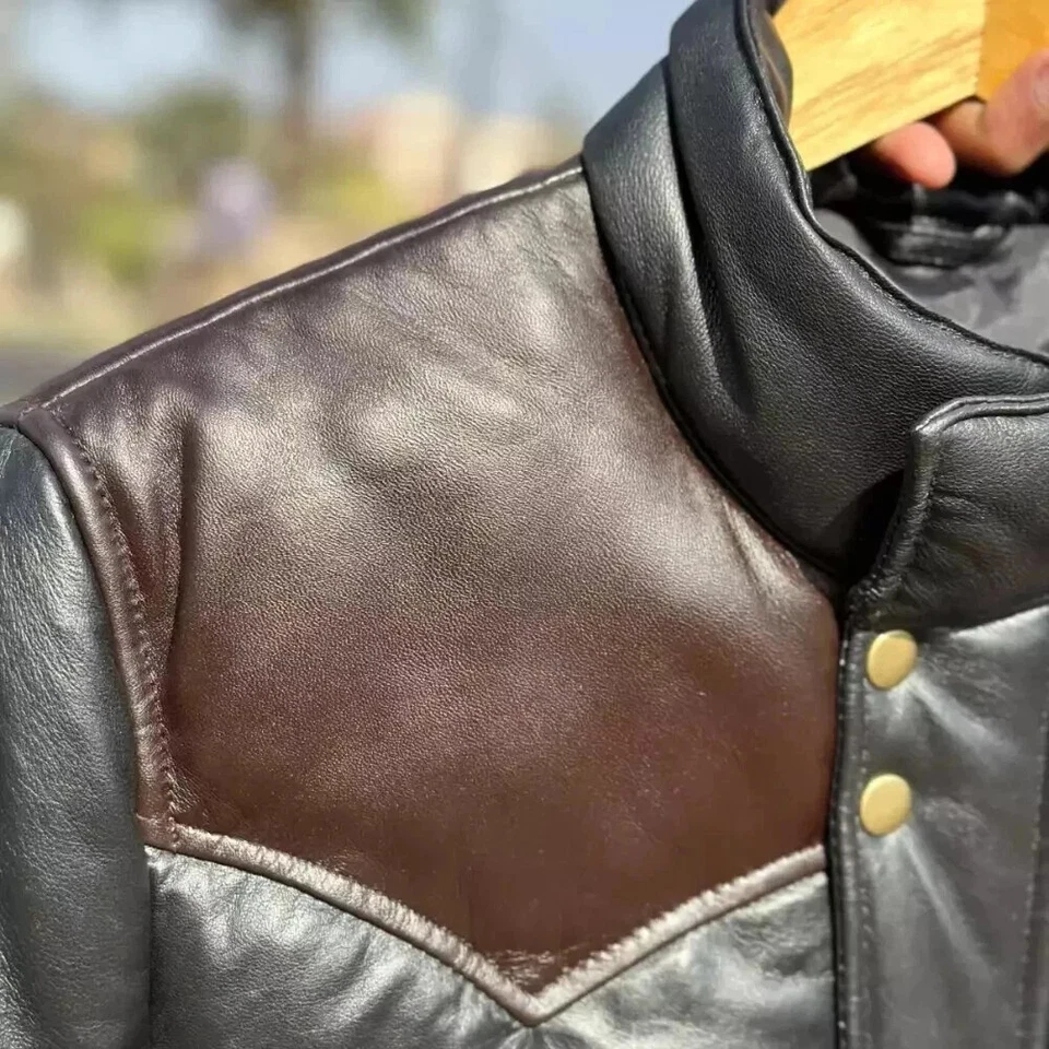 Chaqueta acolchada de cuero de cordero real para hombre - Doble color nueva Foto 1 de 4