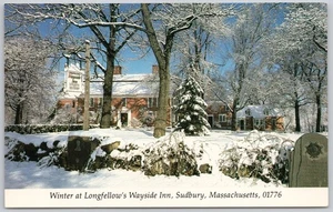 Sudbury Massachusetts Vintage Postcard Longfellow's Wayside Inn Winter Snow - Bild 1 von 2