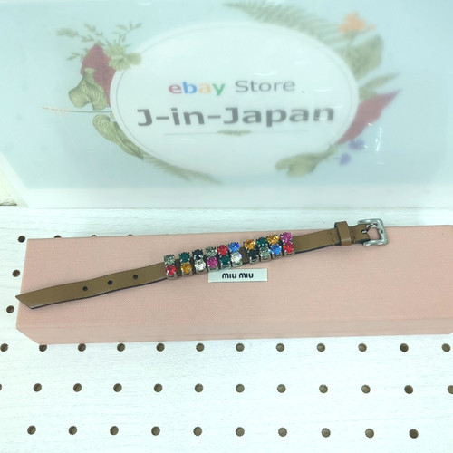 Bracciale Miu Miu Pelle Strass Colorati Avvolgente Taglia S Marrone Made in Italy
