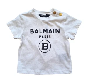 Balmain neonato maglia t-shirt unisex in cotone 6Q8A41 bianca taglia 6 mesi - Picture 1 of 3