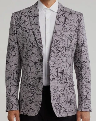 Chaqueta Blazer Ted Baker Para Hombre Negra Estampado Floral Lino Calce Ajustado Talla 4 Foto 1 de 2