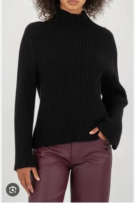 Suéter Lanvin Paris Negro Acanalado Lana Cuello Alto XL Hecho en Italia Mangas Campana Foto 1 de 4