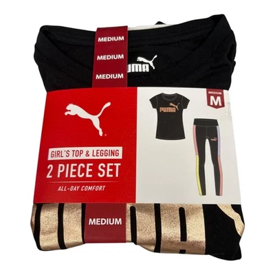 Puma Niña Conjunto Cómodo Todo el Día Manga Corta Top y Leggings Negro Med Foto 1 de 2