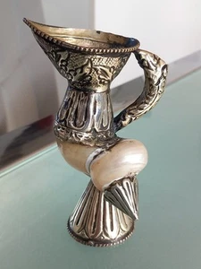 ANTIQUE SILVER PLATE & MOTHER OF PEARL ORNATE NAUTILUS SHELL JUG 12.5 cms - Picture 1 of 19