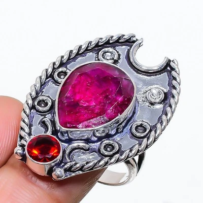 Ruby Simulated Gemstone Handmade 925 Sterling Silver Jewelry Ring Size 8.5 - Image 1 of 4