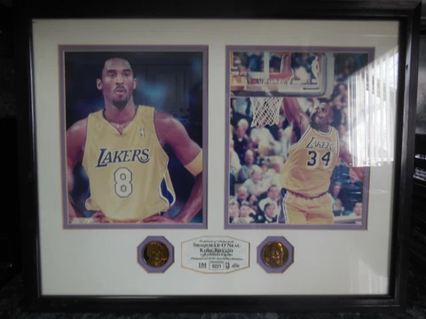 1  22x17 kobe bryant/shaquille o neal highmint 24 kt gold overlay medallions Cover
