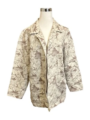 Dialogue Jacket Plus Size 14 Ivory Brown Tapestry Woven Blazer Jacket Floral - Image 1 of 4