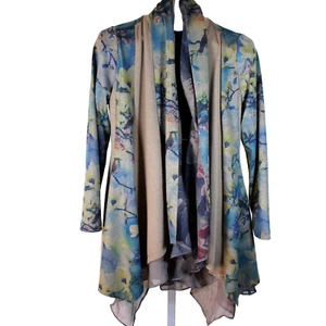 Soft Surroundings Tea Gardens Small Kimono Cardigan Floral Lagenlook Bird Artsy - Picture 1 of 8