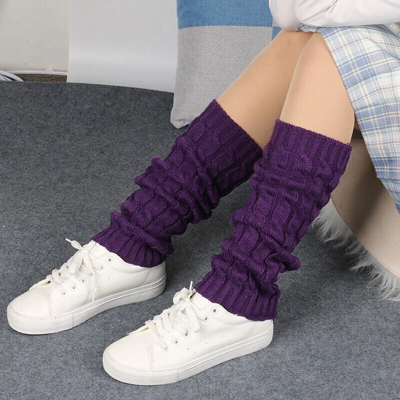 Mujeres Crochet Tejido Acanalado Calentadores de Piernas Sólido Hasta la Rodilla Invierno Bota Lana Calcetín Largo Foto 1 de 4