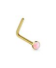 10KT Yellow Gold LBend Faux Opal Nose Stud Ring 22G