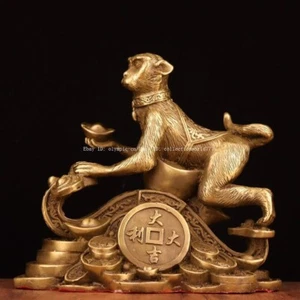 8'' brass folk home feng shui auspicious animal ruyi wealth monkey statue - Picture 1 of 9