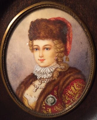 Peinture Miniature Portrait De Catherine De Russie Signée - Photo 1/4