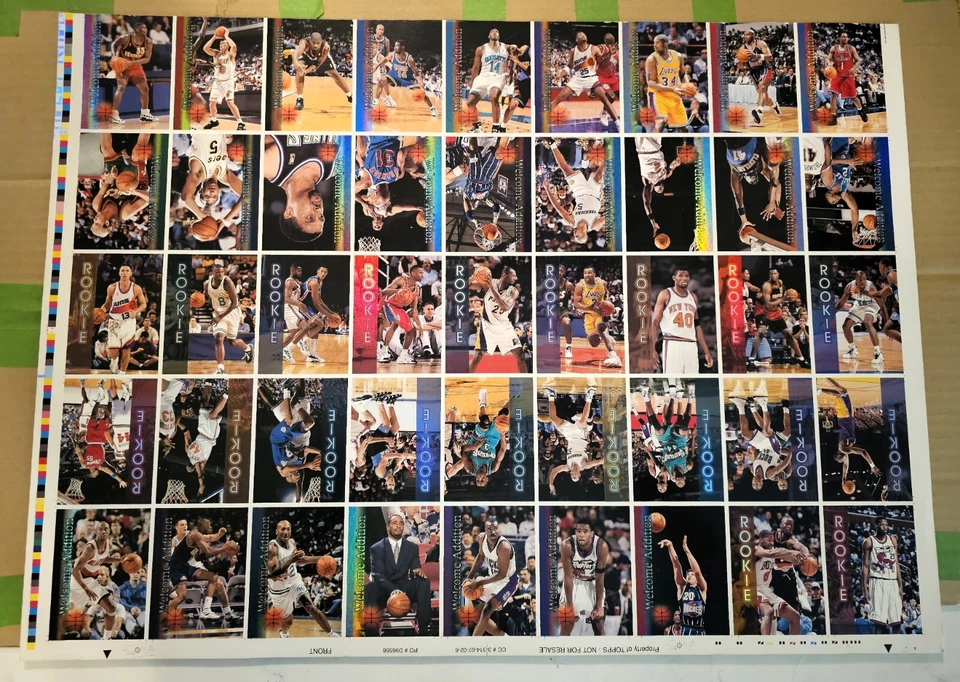 1996 Topps Stadium Club NBA Uncut Sheet Kobe Bryant RC R9 Iverson Nash NO FOIL - Image 1 of 4