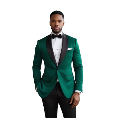 Trajes de hombre verde esmoquin terciopelo 2 piezas modernos elegantes trajes de cena de graduación Foto 1 de 4