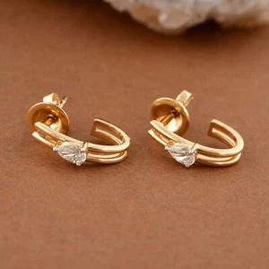 Lab Grown CVD Pear Solitaire Diamond Earrings 18k Yellow Solid Gold Gift 0.41 Ct - Picture 1 of 7