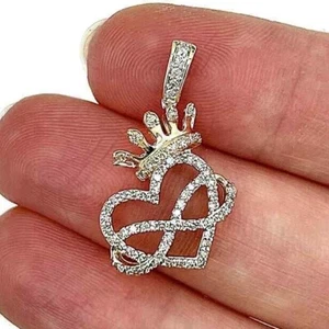 0.37CTW Natural Diamond 10K Gold Yellow White Infinity Heart Crown Pendant 1" - Picture 1 of 16