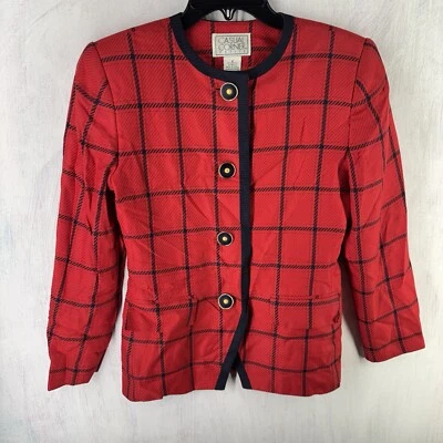 Blazer Casual Corner Petite Talla 2P Cuadros Rojo Botones Forrado Sin Cuello Y2K De Colección Foto 1 de 4
