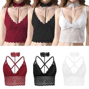 Sexy Women's Choker Lace Bustier Crop Tops Ladies Vest Bralet Camisole Tank Tops - Picture 1 of 15