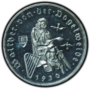1930-J Germany Proof 3 Reichsmark Vogelweide Silver BU, Attractive Eye Appeal - Picture 1 of 5