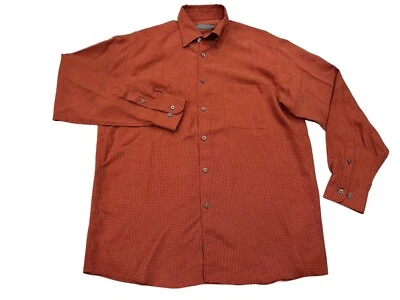 Talbots Men's MEDIUM Orange Micro-plaid Long Sleeve Button Up Modal Poly - Image 1 of 4