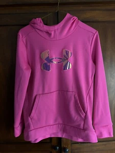 Under Armour Girl's Armour Fleece Iridescent Big Logo Hoodie Large - Picture 1 of 4