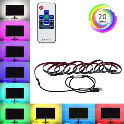 RGB LED Strip Light Bar TV Back Lighting 3528 SMD Kit + 5V USB Remote Control RC - Image 1 of 4