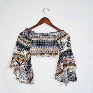 Love Tree Women S Long Sleeve Crop Top Boat/Off-the-Shoulder Neckline /Hippie - Picture 1 of 8