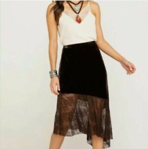 Free People My Lacey Velvet Midi Skirt in chocolate. Size 12.