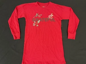 Spiritual Gangster Grateful Red Long Sleeve Embroidered Rose Tee Dress Size S/10 - Picture 1 of 6