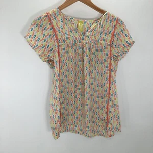 Omack Top Women's W19xL24 Multicolor V Neck Short Sleeve Blouse - Picture 1 of 7