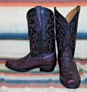 Mens Rujo The Gavin Black Cherry Full Quill Ostrich Cowboy Boots 10 EE New - Foto 1 di 6