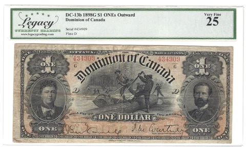 1898-G Dominion of Canada $1 Dollar Note - Outward Ones - Legacy Graded VF-25 Cover