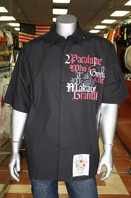 Men's Makaveli Black Short Sleeve Button Down Shirt - Image 1 of 4