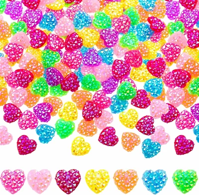 190Pcs Heart Shape Sparkle Resin Buttons, Shiny Heart Rhinestones Flat-Back Used - Image 1 of 4