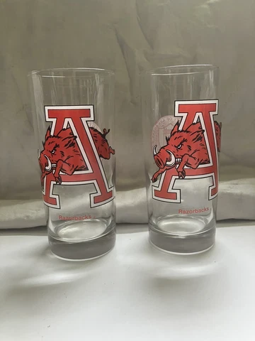 University of Arkansas Razorbacks  Glass Set of 2 Vintage 14 oz Cover