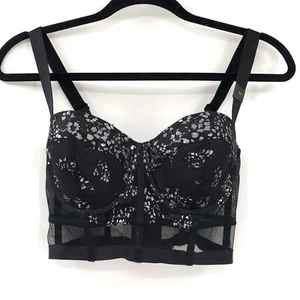 Reggiseno balconcino Victoria's Secret molto sexy pizzo lucido linea lunga nero 32DD 32E - Foto 1 di 11