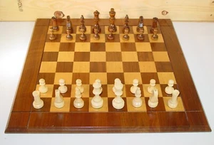 Vintage Drueke Modell 62 Nussbaum und Birke 18" Schachbrett mit Holz Schachfiguren - Bild 1 von 16