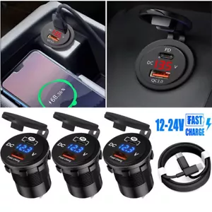 Caricabatteria da auto veloce 12-24V USB C 2 porte PD & QC3.0 presa di uscita per barca camper marina - Foto 1 di 22