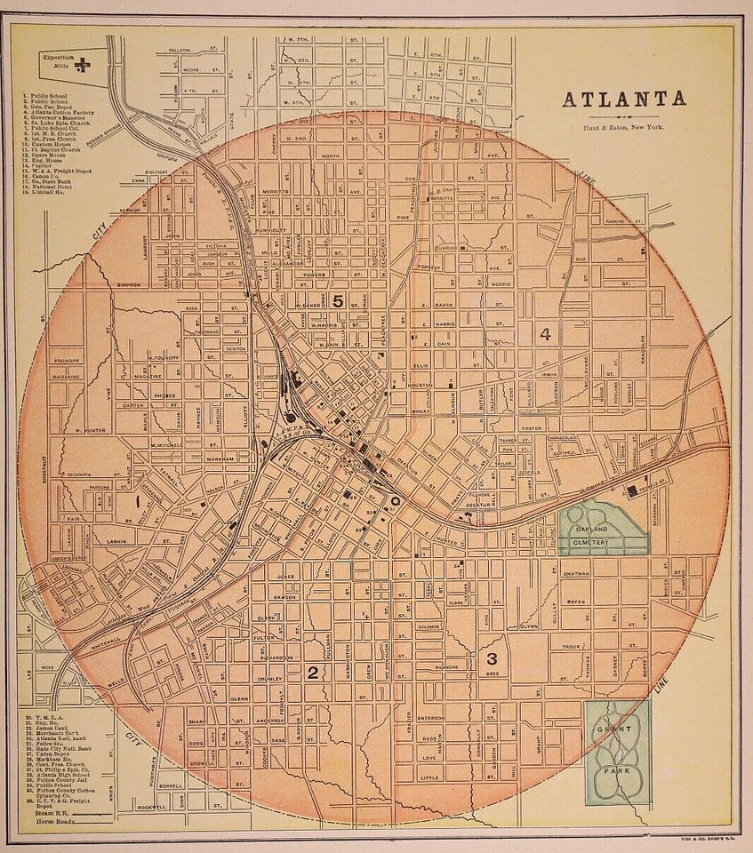 Mapa 1896 ~ ATLANTA, GEORGIA ~ (11x13) Envío y devolución gratuitos-#063 Foto 1 de 1