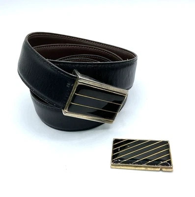 Винтажная двусторонняя коричневая черная пряжка Buxton Buckle X-Change в футляре до 42 дюймов - Изображение 1 из 4