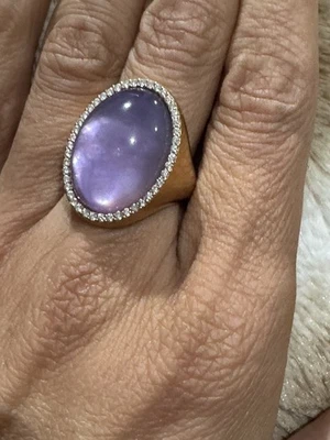 Roberto Coin 18k YG 紫水晶和珍珠母钻石光环戒指 - 尺寸 6.75 — 第 1/4 张图片