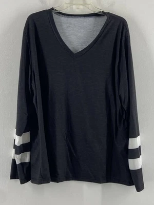Unbranded Womens Gray Long Sleeve V-neck Striped Sleeve Top Plus Size 4X - Image 1 of 4