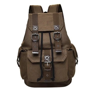 Herren Vintage Canvas Rucksack Satchel Rucksack Schultasche Campingtasche Kaffee - Bild 1 von 7