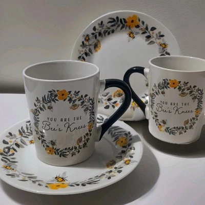 "Juego de 4 aperitivos Royal Norfolk de 7,5", 2 tazas de café"You are the bee's knees"  Foto 1 de 4