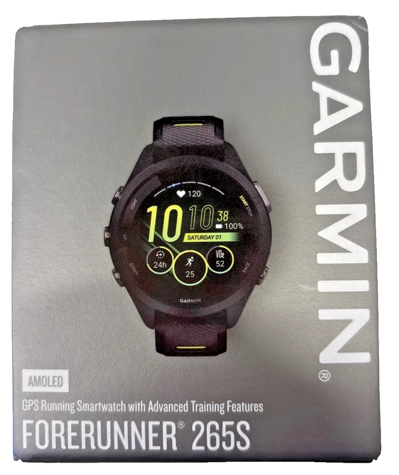 Nuevo reloj inteligente para correr Garmin Forerunner 265S 010-02810-03 negro/amarillo amplificador Foto 1 de 1