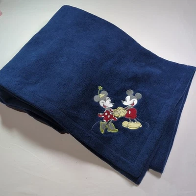 Disney Store Mickey Minnie Mouse Blue Fleece Blanket Throw Embroidered 59x50 - Image 1 of 4