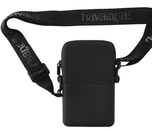 Havaianas Street Bag- Black Rubbery- New Cross Body Phone Holder Purse - Picture 1 of 6
