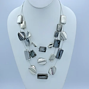 Chico’s Two Tone Silver Bead Layered Necklace 4-289 - Picture 1 of 5